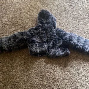 Gray/ Black Crop Fur Jacket Size 4XL BUT FITS LIKE A US L